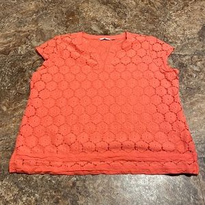 3/$16 Issac Mizrahi Top 3X Lace Crochet Overlay Sheer Stretch Lining V Neck
